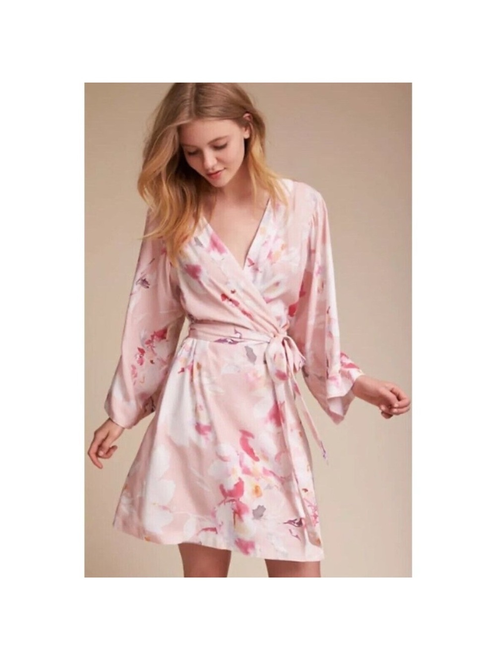 Yumi Kim Pink Floral Satin Wrap Robe